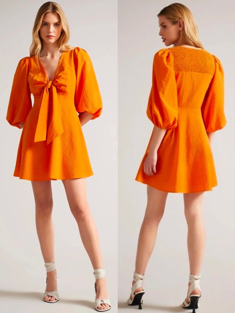 Ted Baker Orange Tangy Jozelyn Knot Front Mini Dress
